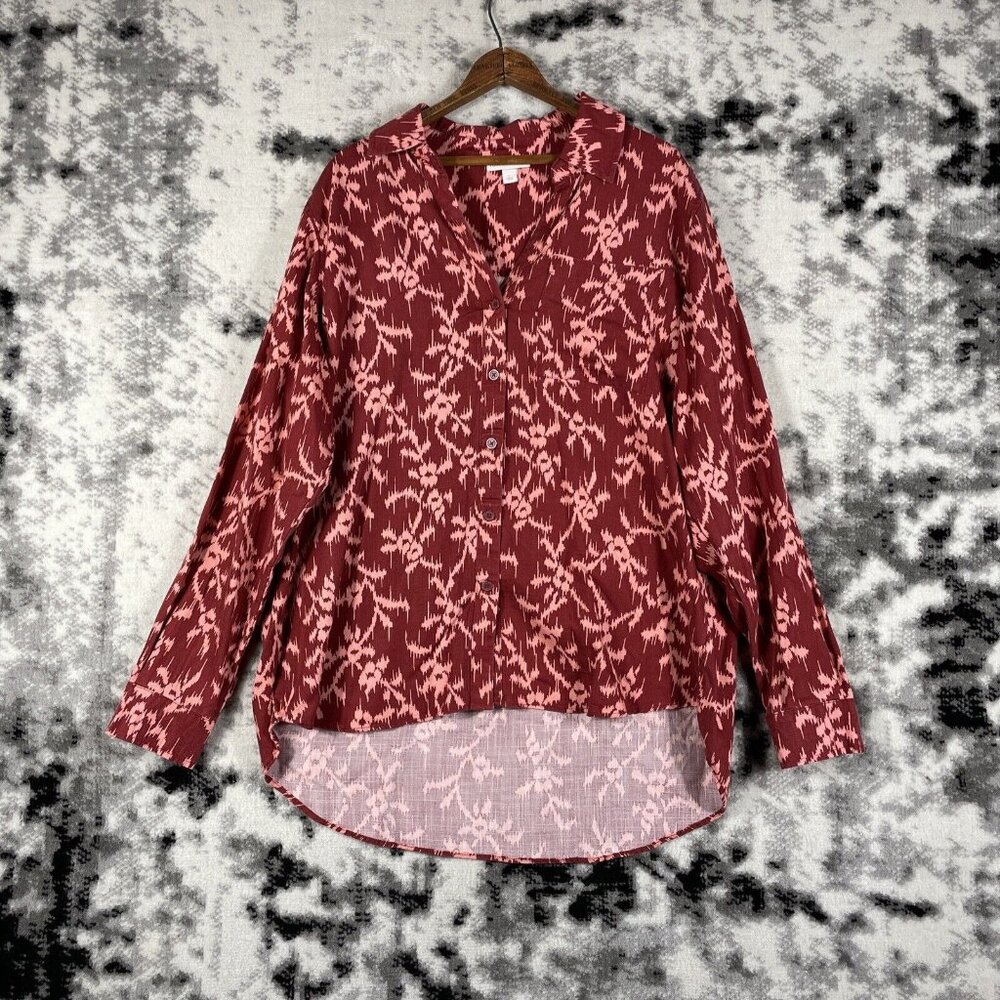 Knox Rose Top Womens Size Large Button Up High Low Hem‎ V-Neck Collared